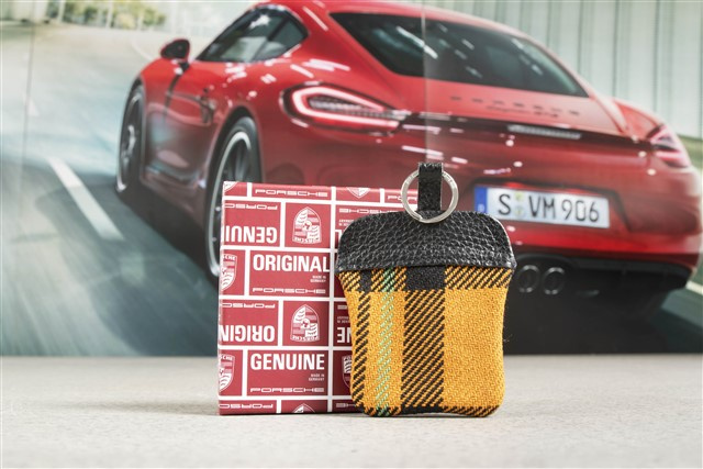 Porsche Classic Key case with embossed Porsche crest, Orange tartan