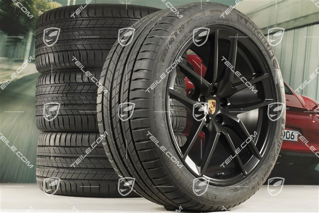 20-inch "Macan S" summer wheels set, rims 9J x 20 ET26 + 10J x 20 ET19 + Michelin summer tyres 265/45 R20 + 295/40 R20, Black satin mat, with TPMS
