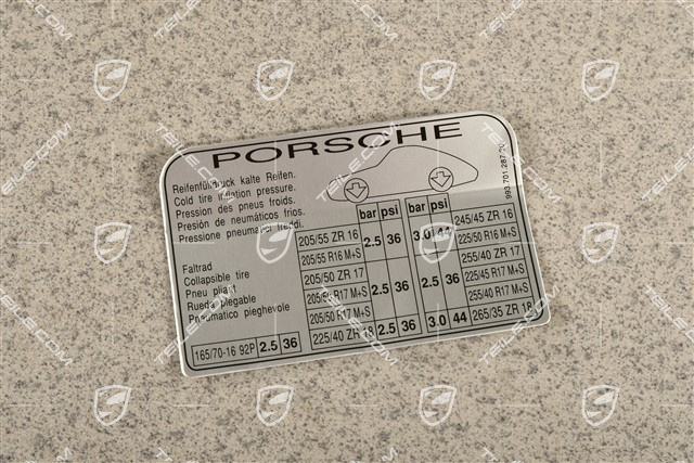 Identification / notice sticker for tire pressure