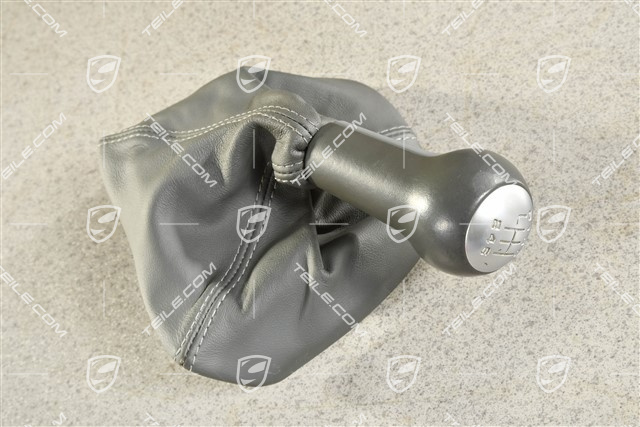 Shift lever / gearshift knob, Stone grey leather / aluminium, 6-speed manual transmission