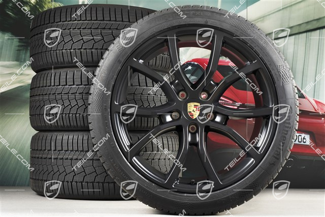 21-inch Cayenne Exclusive Design winter wheel set, rims 9,5J x 21 ET46 + 11,0J x 21 ET58 + NEW Continental winter tyres 275/40 R21 + 305/35 R21, with TPMS, black satin-mat