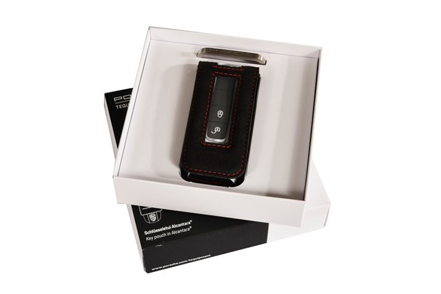 Key Case / Key pouch, Black Alcantara with red stitching