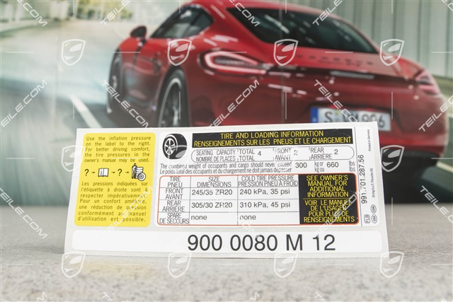 Sticker / badge, Tyre pressure, USA