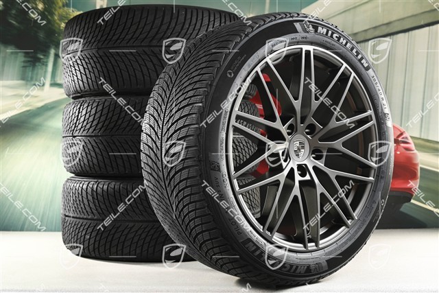 21" Cayenne "RS Spyder Design" Winterräder Satz, Felgen 9,5J x 21 ET46 + 11,0J x 21 ET49 + NEUE Michelin Pilot Alpin 5 SUV Winterreifen 285/45 R21 + 305/40 R21, mit RDK-Sensoren, Turbonit