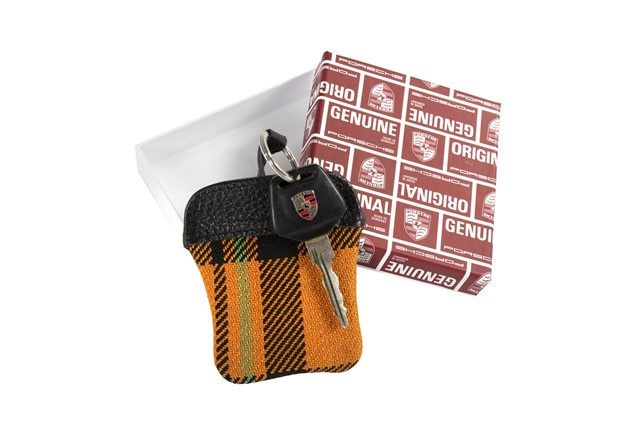 Porsche Classic Key case with embossed Porsche crest, Orange tartan