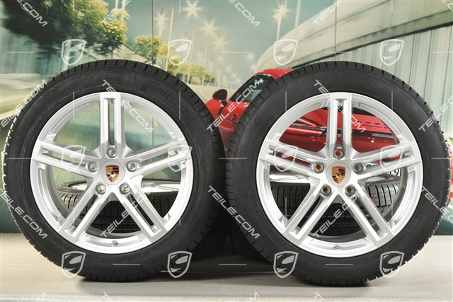 19" Panamera Winterräder Satz, Felgen 9J x 19 ET64 + 10,5J x 19 ET62 + Continental Winter Contact TS860 S Winterreifen 265/45 R19 + 295/40 R19, in Silber
