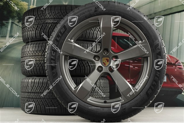 20-inch "Macan Sport" winter wheels set, rims 9J x 20 ET26 + 10J x 20 ET19, Michelin winter tyres 265/45 R 20 + 295/40 R 20, platinum satin matt, with TPMS