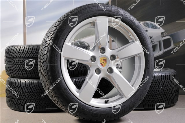 19" winter wheel set Cayman S, 8J x 19 ET57 + 9,5J x 19 ET45 + NEW Michelin Pilot Alpin 4  winter tyres 235/40 R19 + 265/40 R19, with TPMS.