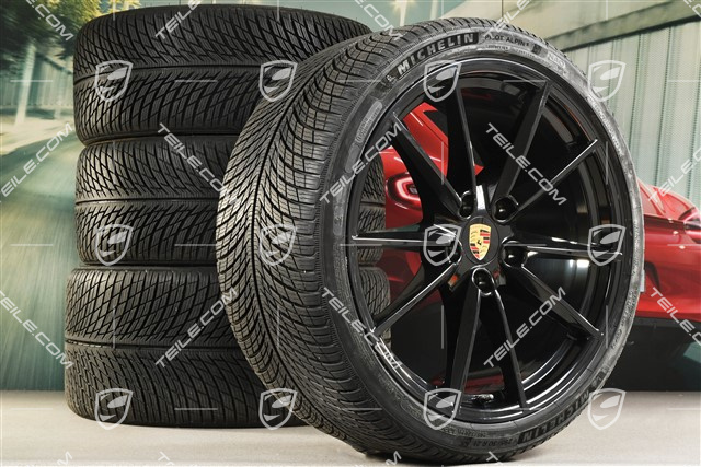 20/21-inch Carrera S winter wheel set, wheel rims 8,5J x 20 ET53 + 11J x 21 ET66 + NEW Michelin winter tyres 245/35 R20 + 295/30 R21, in black high gloss