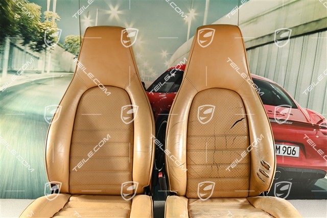 Sessel, manuell verstellbar, höhenverstellbar, Leder/Lederimitat, beige, beschädigtes Leder. (L+R)