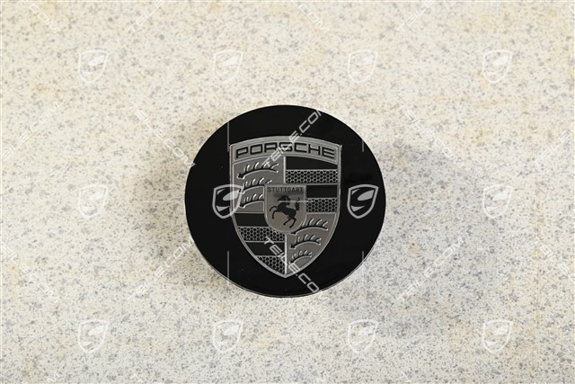 Hub cap, concave, emblem in Rhodium, black high gloss