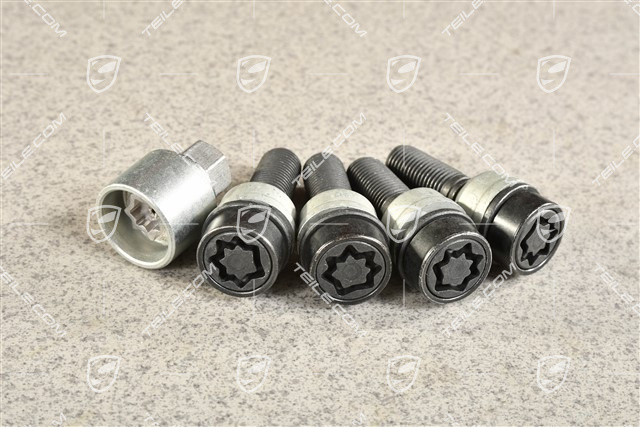 Anti-theft wheel bolt set (4 pcs.), incl. adapter, Black