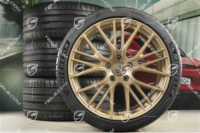 21-inch Panamera Exclusive Design Sport summer wheel set, wheel rims 9,5J x 21 ET71 + 11,5J x 21 ET69 + Michelin summer tyres 275/35 R21 + 315/30 R21, with TPMS, Aurum satin matt