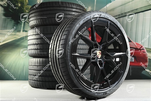 20+21" Carrera S summer wheel set, rims 8.5J x 20 ET50 + 11.5J x 21 ET79, Goodyear summer tyres 245/35 R20 + 315/30 R21, black high gloss