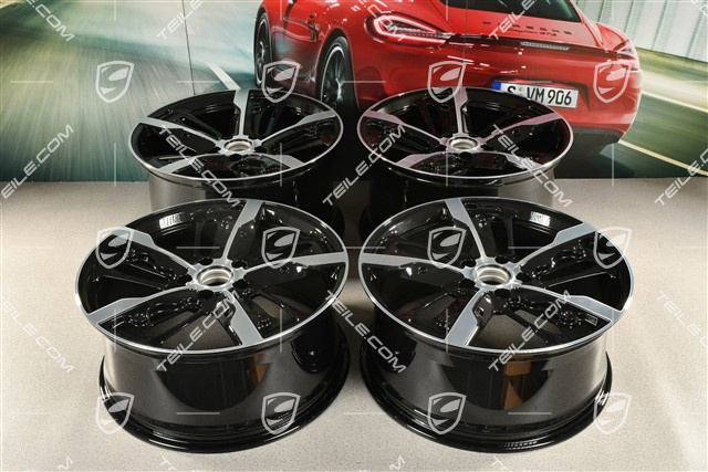 21" Wheel rim set Taycan Exclusive Design, 9,5J x 21 ET60 + 11,5J x 21 ET66, Carbon version (carbon aeroblades not included), black high gloss