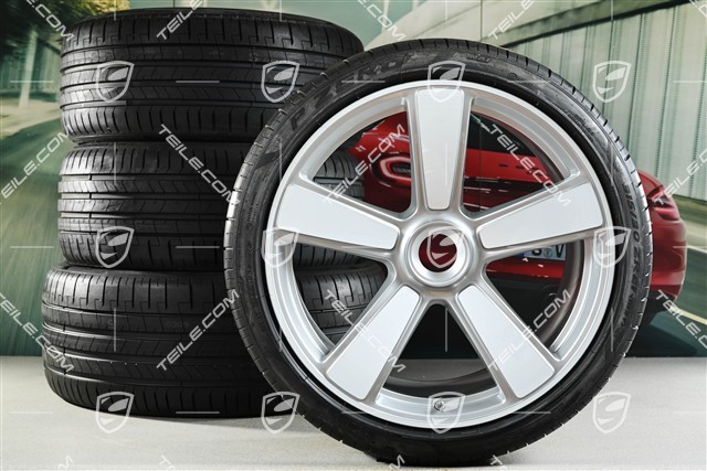 20-inch + 21-inch Sport Classic "911 Turbo 50 Years" summer wheel set, rims 9,5J x 20 ET44 + 12J x 21 ET70 + NEW Pirelli summer tyres 255/35 R20 + 315/30 R21, white high gloss