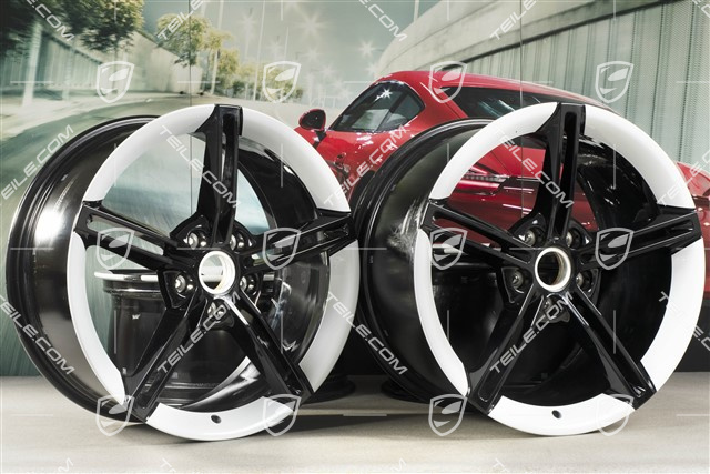 21" Wheel rim set Mission E Design, 9,5J x 21 ET60 + 11,5J x 21 ET66, black high gloss/Carrera white metallic