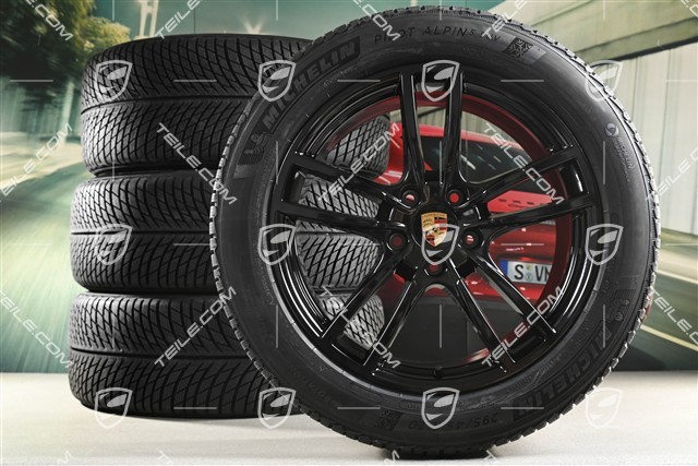 20" koła zimowe Cayenne Sport, komplet, felgi 9J x 20 ET50 + 10,5J x 20 ET64 + opony zimowe Michelin 255/55 R20 + 295/45 R20, z czujnikami ciśnienia, czarny wysoki połysk