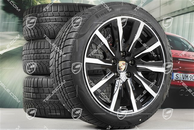 20-inch Taycan Tequipment Design winter wheel set, rims 9J x 20 ET54 + 11J x 20 ET60 + NEW Pirelli winter tyres 245/45 R20 + 285/40 R20, black high gloss