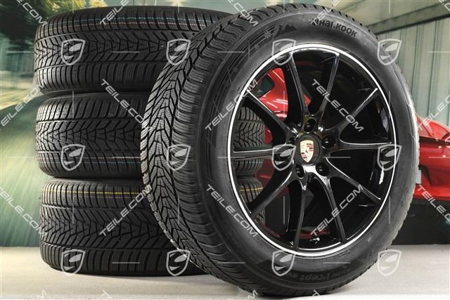 20-inch Cayenne Design winter wheel set, rims 9J x 20 ET50 + 10,5J x 20 ET64 + NEW Hankook winter tyres 255/55 R20 + 295/45 R20, with TPMS, black high gloss