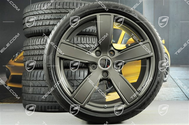 20-inch Carrera Sport summer wheels set, rims 8,5J x 20 ET49 + 11,5J x 20 ET76 + summer tyres 245/35 R20 + 305/30 R20, platinum satin-mat