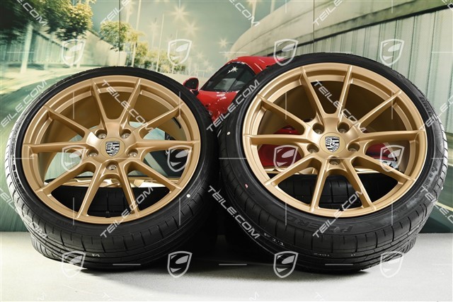 20-inch 718 Sport / Spyder summer wheels set, rims 8,5J x 20 ET57 + 10,5J x 20 ET47 + Pirelli summer tires 235/35 ZR20 + 265/35 ZR20, with TPMS, aurum satin matt