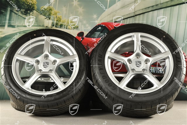 18" Boxster IV summer wheels set, rims 8J x 18 ET57 + 9,5J x 18 ET49,  Good Year  Eagle F1 summer tires 235/45 R18 + 265/45 R18