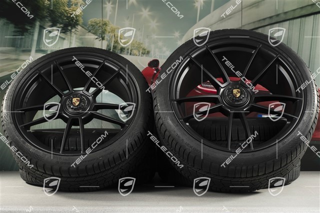20+21-inch GTS "Turbo S" winter wheel set, central lock rims 8,5J x 20 ET50 + 11J x 21 ET66 + NEW Continental winter tyres 245/35 R20 + 295/30 R21, black satin matt