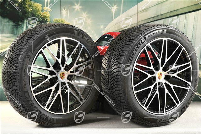 21" Cayenne COUPE "RS Spyder Design" Winterräder Satz, Felgen 9,5J x 21 ET46 + 11,0J x 21 ET49 + NEUE Michelin Pilot Alpin 5 SUV Winterreifen 285/45 R21 + 305/40 R21, mit RDK-Sensoren, schwarz hochglanz