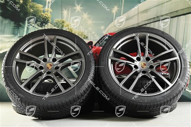 21-inch Cayenne COUPÉ Turbo Design winter wheel set, rims 9,5J x 21 ET46 + 11,0J x 21 ET49 + Pirelli winter tyres275/40 R21 + 305/35 R21, with TPMS, platinum satin matt