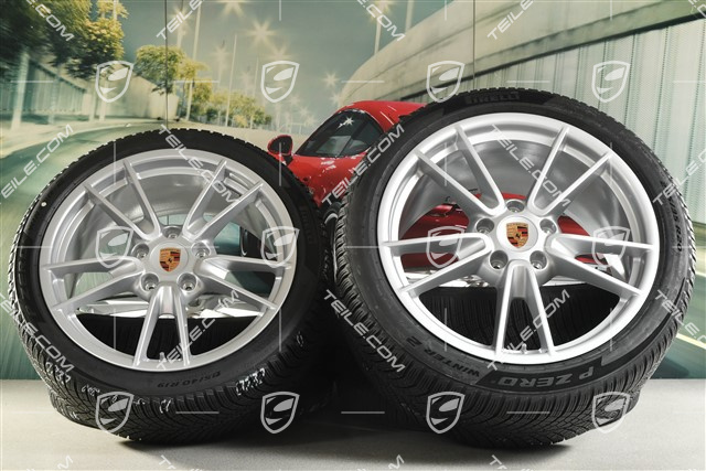 19"+20" Carrera winter wheel set, wheel rims 8,5J x 19 ET52 + 11J x 20 ET80 + Pirelli winter tyres 235/40 R19 + 295/35 R20, with TPMS, Brilliant Silver