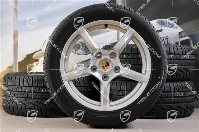 18" Boxster Winterräder Satz, 8J x 18 ET57 + 9J x 18 ET47 + NEUE Winterreifen Pirelli Sottozero II 235/45 R18 + 265/45 R18, ohne RDK-Sensoren