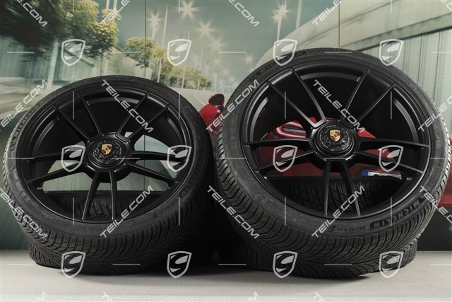 20+21-inch GTS "Turbo S" winter wheel set, central lock rims 8,5J x 20 ET50 + 11J x 21 ET66 + NEW Michelin winter tyres 245/35 R20 + 295/30 R21, black satin matt
