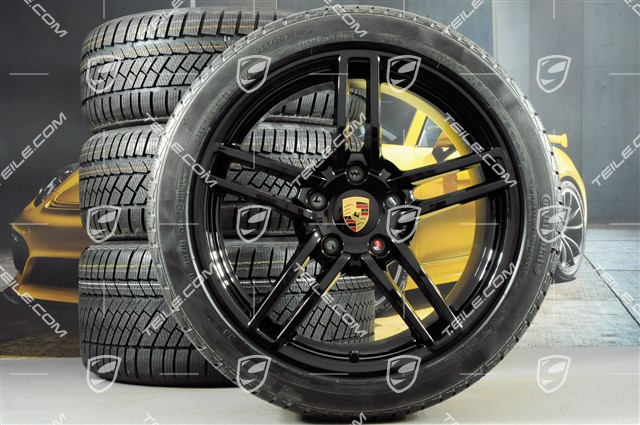 19" winter wheel set Carrera, wheels 8,5J x 19 ET54 + 11J x 19 ET48 + NEW Continental winter tyres 235/40 R19 + 295/35 R19, without TPMS, black high gloss 19" winter wheel set Carrera, wheels 8,5J x 19 ET54 + 11J x 19 ET48 + NEW Continental winter tyres 235/40 R19 + 295/35 R19, without TPMS, black high gloss