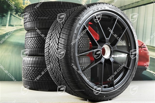 20"+21" Carrera GTS winter wheel set, with central locking, wheel rims 8,5J x 20 ET50 + 11J x 21 ET82 + NEW Goodyear winter tyres 245/35 R20 + 305/30 R21, with TPMS, Anthracite Grey