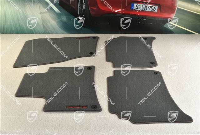 Fußmatten / Fussmattensatz, Velours, 4-Teilig, GTS, Schwarz-Carrerarot Ziernaht Faden
