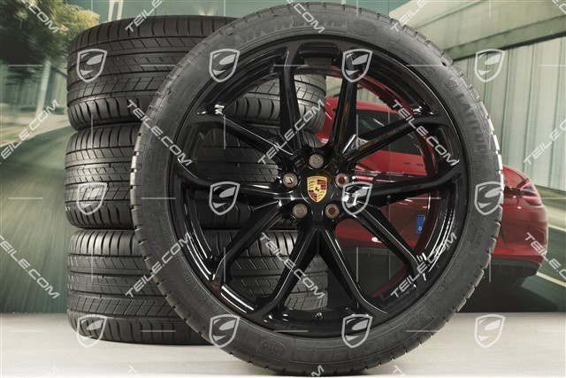 21" GT Design summer wheel set, wheel rims 9,5J x 21 ET27 + 10J x 21 ET19 + Michelin summer tyres 265/40 R21 + 295/35 R21, black high gloss, with TPM