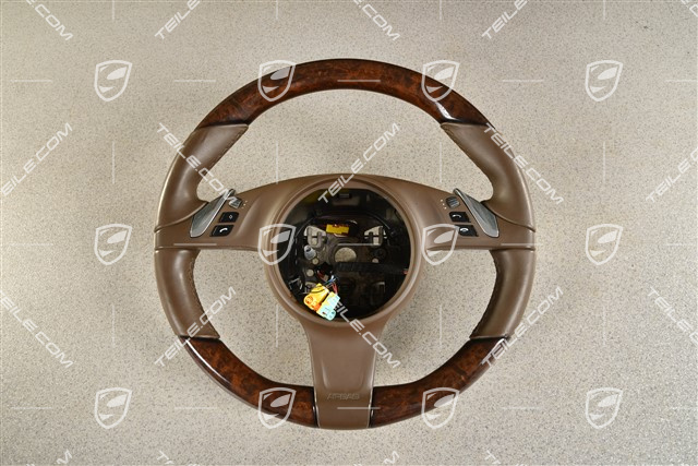 Multifunction steering wheel, heated,  Leather Espresso finished with mahogany wood