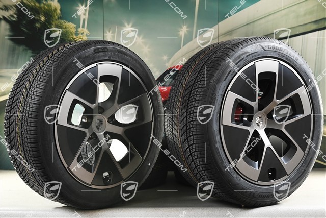 21" Cayenne Turbo Aero winter wheel set, wheel rims 9,5J x 21 ET16 + 11J x 21 ET37 + Goodyear Ultragrip Performance 3 SUV winter tyres 275/45 R21 + 315/40 R21, black satin matt + turbonite