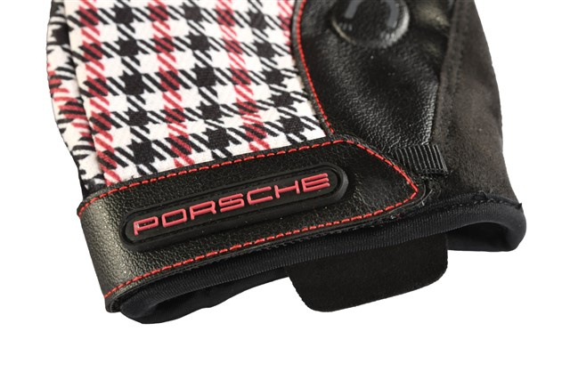 Porsche Classic Assembly gloves, Pepita / houndstooth, red/black, size 11