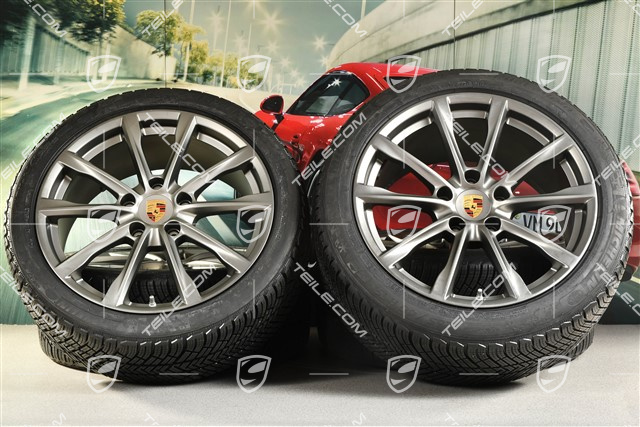 19" Boxster S Winterräder Satz, Felgen 8J x 19 ET57 + 10J x 19 ET45 + NEUE Michelin Pilot Alpin 4 Winterreifen 235/40 R19 + 265/40 R19, Platinum-Seidenmatt