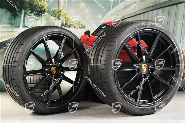 20+21-inch summer wheel set Carrera S, rims 8,5J x 20 ET53 + 11,5J x 21 ET67 + Goodyear summer tyres 245/35 R20 + 305/30 R21, with TPM, black satin matt