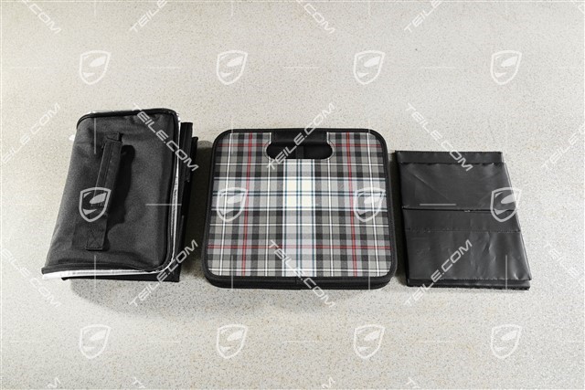 Faltbare Kofferraumbox / Kofferraumtasche, 30 x 27,5 x 50, Turbo 50 Schottenkaro / Tartan inkl. Flascheneinsatz + Kühltascheneinsatz