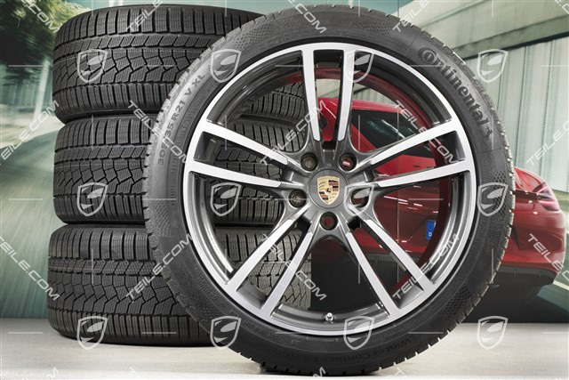 21-inch Cayenne Turbo winter wheel set, rims 9,5J x 21 ET46 + 11,0J x 21 ET58 + NEW Continental winter tyres 275/40 R21 + 305/35 R21, with TPMS, Titanium