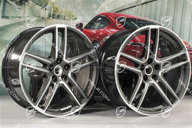 20-inch wheel rim set "Macan Turbo", 9J x 20 ET26 + 10J x 20 ET19, CMS, Titanium