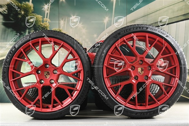 20"+21" RS Spyder Design winter wheel set, wheel rims 8,5J x 20 ET50 + 11J x 21 ET82 + Michelin winter tyres 245/35 R20 + 305/30 R21, with TPMS, Pyro Red