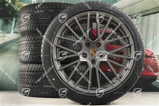 21-inch Cayenne COUPÉ RS Spyder winter wheel set, rims 9,5J x 21 ET46 + 11,0J x 21 ET49 + Pirelli winter tyres275/40 R21 + 305/35 R21, with TPMS, Platinum satin matt