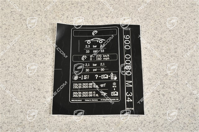 Klebeschild / Hinweiss / Kennschild für Reifendruck, 20 zoll Rädern