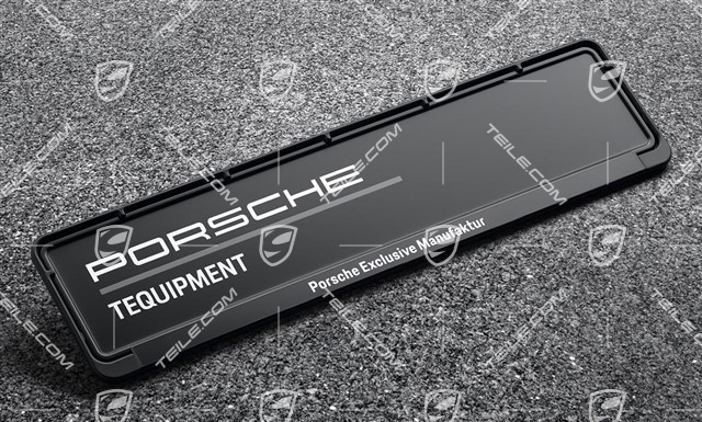 License plates holder, text "Porsche Exclusive Manufaktur" License plates holder, text "Porsche Exclusive Manufaktur"