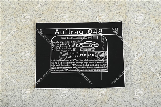 Aufkleber / Klebeschild Reifen- und Ladeinformation, GT3